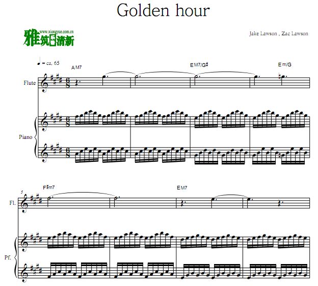Golden hour 长笛钢琴合奏谱