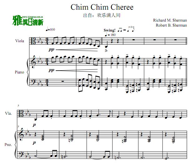 欢乐满人间 Chim Chim Cher-ee 中提琴谱 钢琴伴奏谱