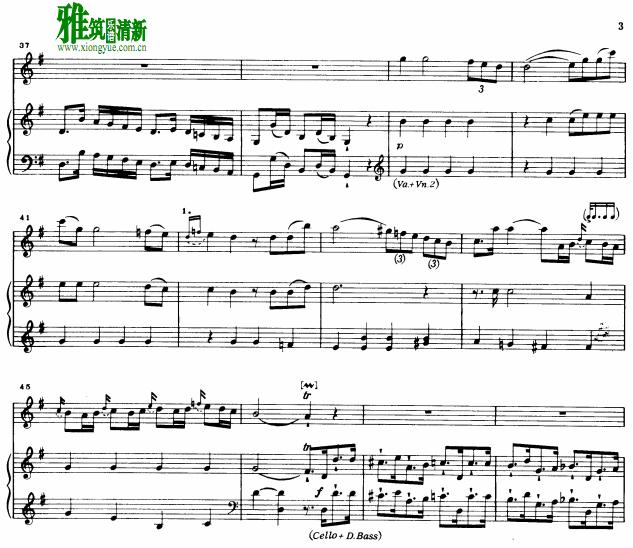 巴赫G大调长笛协奏曲  Flute Concerto in G major H.445 长笛钢琴伴奏谱