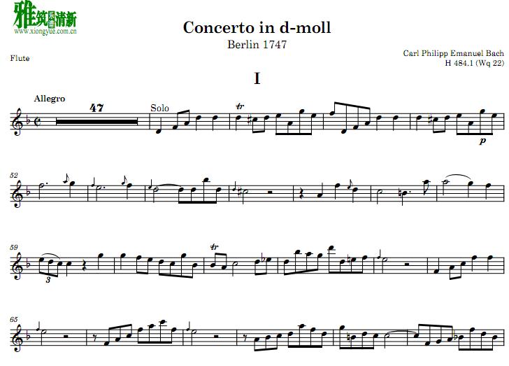 巴赫D小调长笛协奏曲Bach  Flute Concerto in d minor H484长笛谱