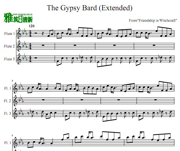小马宝莉MLP同人曲 The Gypsy Bard - Extended (Fanmade)长笛三重奏谱