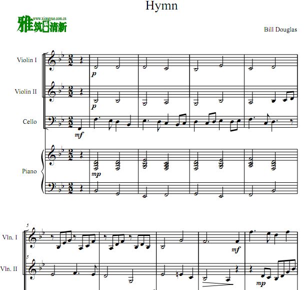Bill Douglas - Hymn 二小提琴大提琴钢琴四重奏谱
