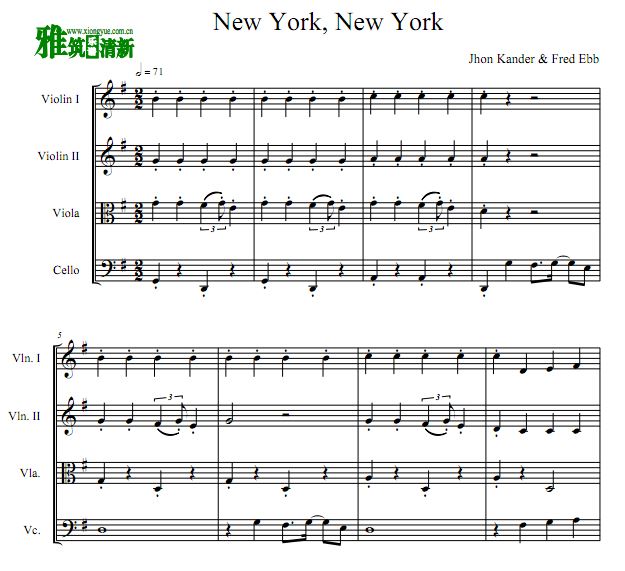 New York, New York 纽约,纽约弦乐四重奏谱