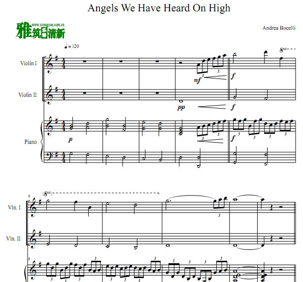 Angels We Have Heard On High 天使歌唱在高天小提琴钢琴三重奏谱