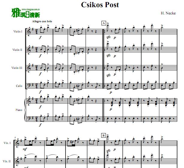 Csikós Post 邮递马车 3小提大提钢琴五重奏谱