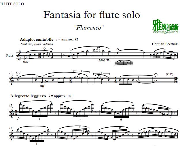 Herman beefink fantasia for flute solo(FLAMENCO) 长笛谱