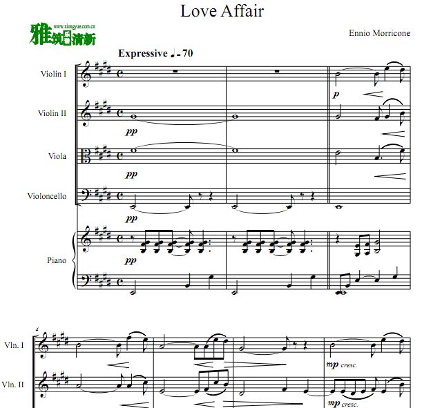 Love Affair 爱情事件弦乐钢琴五重奏谱
