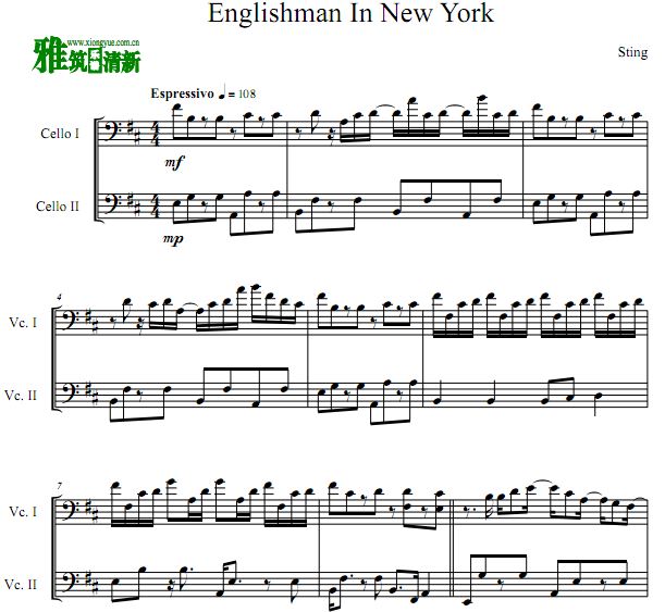 Englishman In New York 大提琴二重奏谱