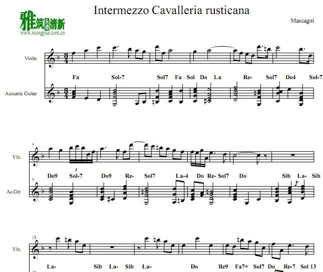 Cavalleria Rusticana -Intermezzo 乡村骑士间奏曲 小提琴吉他二重奏谱