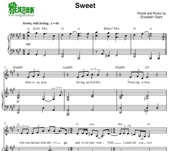 Lana Del Rey - sweet 钢琴伴奏谱