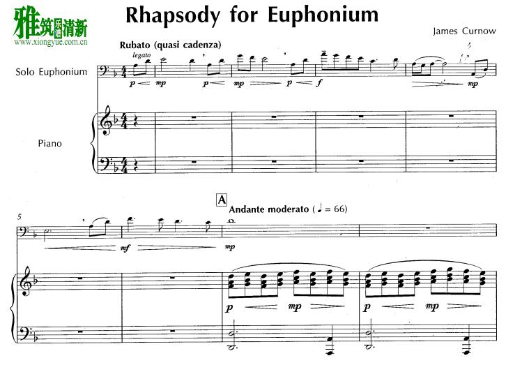 詹姆斯 科诺 次中音号狂想曲 钢琴伴奏谱 James Curnow Rhapsody For Euphonium
