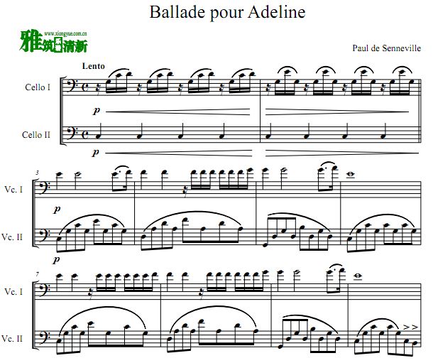 Ballade Pour Adeline 水边的阿狄丽娜大提琴二重奏谱