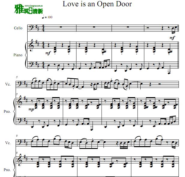 Love Is an Open Door 大提琴谱 钢琴伴奏谱
