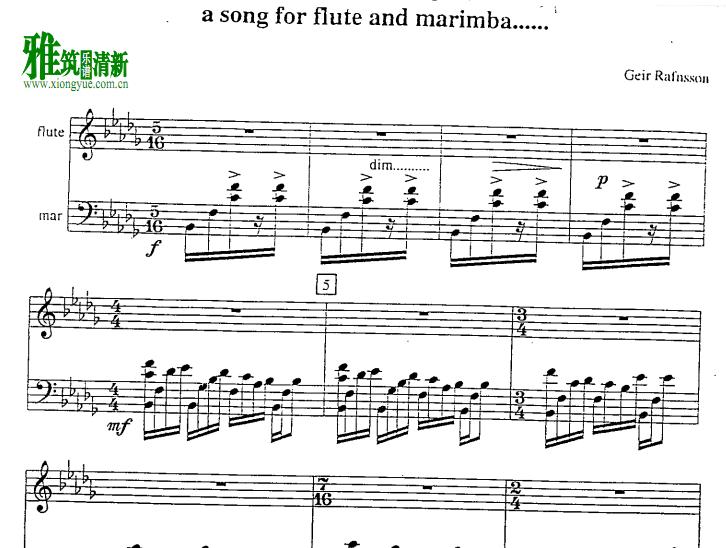 Geir Rafnsson - a song for flute and marimba长笛马林巴二重奏谱