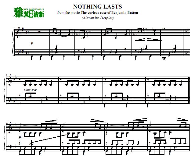 nothing lasts - 本杰明·巴顿奇事钢琴谱