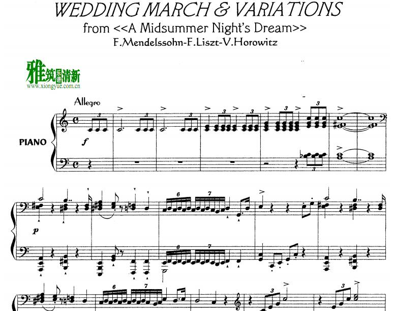 门德尔松婚礼进行曲变奏曲 钢琴谱Mendelssohn’s Wedding March variations 