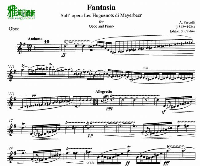 帕斯库里Pasculli - Fantasia sull'opera Les Huguenots di Meyerbeer  双簧管谱