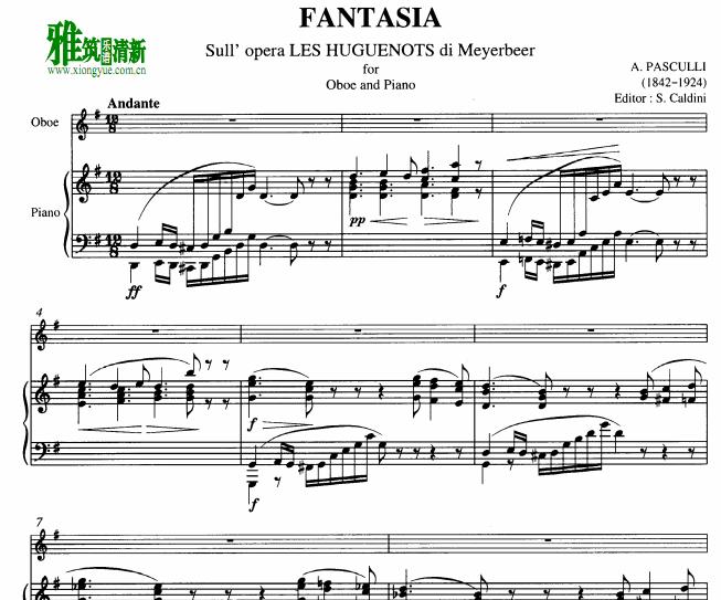 帕斯库里 - Fantasia sull'opera Les Huguenots di Meyerbeer  双簧管钢琴伴奏谱