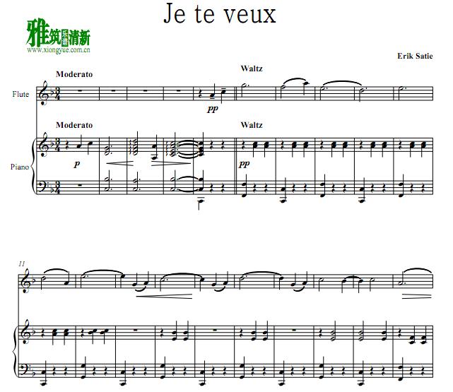 萨蒂 Satie - Je Te Veux 我需要你 长笛钢琴伴奏谱