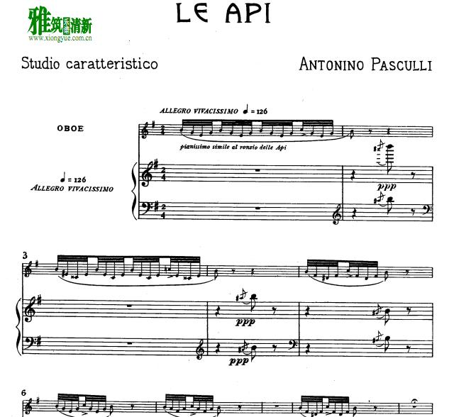 帕斯库里 Pasculli - Le Api 双簧管钢琴伴奏谱