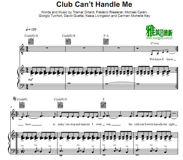 Flo Rida - Club Can't Handle Me钢琴伴奏谱