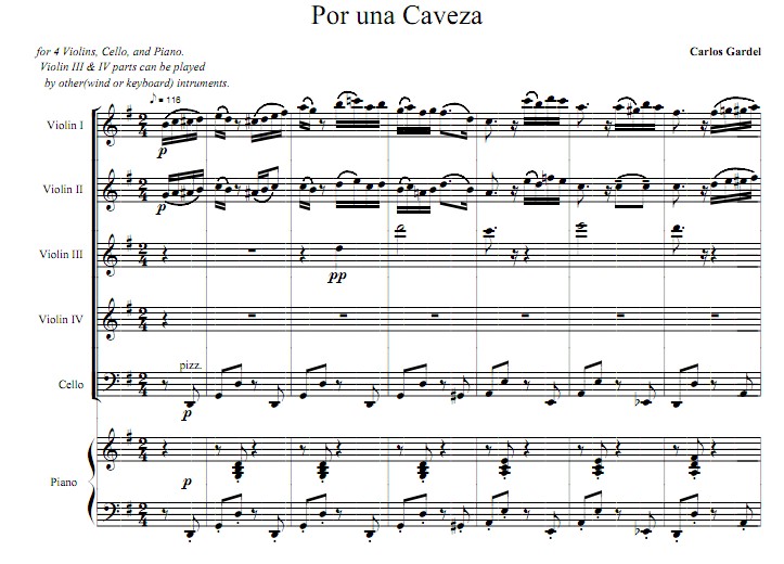 卡洛斯・加德尔Por Una Cabeza一步之遥小提琴谱钢琴谱