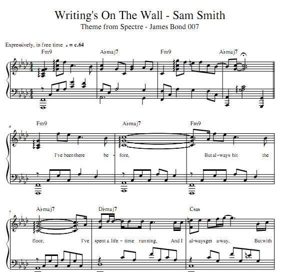 007主题曲Writing’s On The Wall 钢琴谱