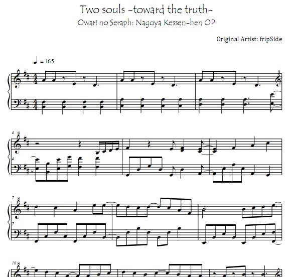 终结的炽天使Two souls -toward the truth-钢琴谱