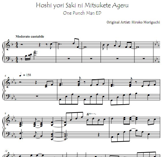 一拳超人Hoshi yori Saki ni Mitsukete Ageru钢琴谱